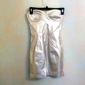 Meshki Silver Chrome Strapless Dress XS